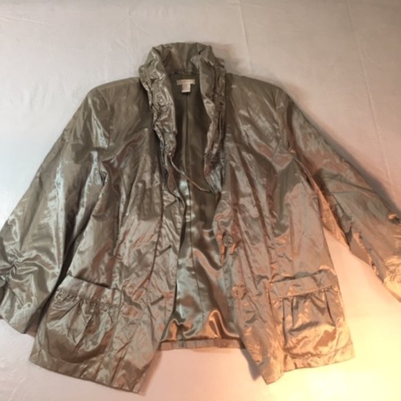 CHICO'S Buttoned Rain Jacket w/Pockets Packable Washable Size 2 - Picture 2 of 11